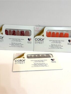 NWT 3 Color Street Nail Strips Fingernail Polish Gray, Coral, Glitter Pink